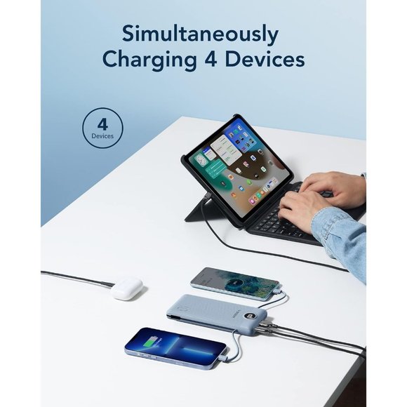 Power Bank for iPhone Built in Cables Fast Charging USB C Slim 10000 - Picture 4 of 9